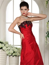 Mix-Match Red and Black Taffeta and Organza Layeres Skirt Dress Prom Bustle