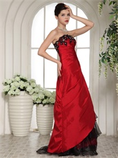 Mix-Match Red and Black Taffeta and Organza Layeres Skirt Dress Prom Bustle