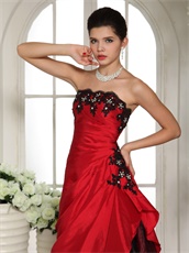 Mix-Match Red and Black Taffeta and Organza Layeres Skirt Dress Prom Bustle