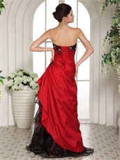 Mix-Match Red and Black Taffeta and Organza Layeres Skirt Dress Prom Bustle