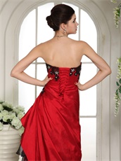 Mix-Match Red and Black Taffeta and Organza Layeres Skirt Dress Prom Bustle