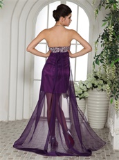 Eggplant Purple Short Social Dancing Prom Dress High Low Waist Cloak