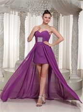 Ruching Purple Chiffon Prom Dress High-low Flowing Cloak From Waist