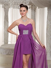 Ruching Purple Chiffon Prom Dress High-low Flowing Cloak From Waist