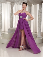 Ruching Purple Chiffon Prom Dress High-low Flowing Cloak From Waist