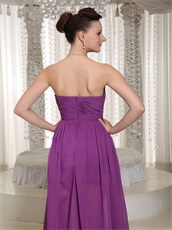 Ruching Purple Chiffon Prom Dress High-low Flowing Cloak From Waist