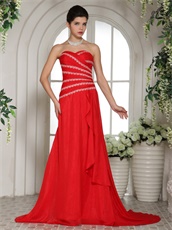 Radial Stripes Beading Red Chiffon Luxurious Prom Dress Wholesale