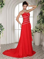 Radial Stripes Beading Red Chiffon Luxurious Prom Dress Wholesale