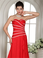 Radial Stripes Beading Red Chiffon Luxurious Prom Dress Wholesale