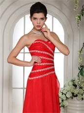 Radial Stripes Beading Red Chiffon Luxurious Prom Dress Wholesale