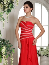 Radial Stripes Beading Red Chiffon Luxurious Prom Dress Wholesale