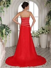 Radial Stripes Beading Red Chiffon Luxurious Prom Dress Wholesale