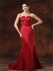 U-Shaped Strapless Mermaid Red Satin Beauty Contest Pageant Dress