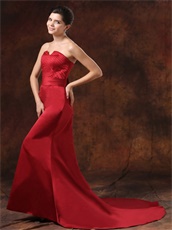 U-Shaped Strapless Mermaid Red Satin Beauty Contest Pageant Dress