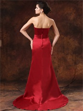 U-Shaped Strapless Mermaid Red Satin Beauty Contest Pageant Dress