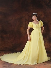 Court Train Daffodil Chiffon Prom Dress Fit To Pregnant Woman