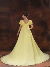 Court Train Daffodil Chiffon Prom Dress Fit To Pregnant Woman