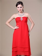 Scarlet Red Chiffon High-low 3 Layers Prom Dress For Lady Wear