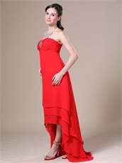 Scarlet Red Chiffon High-low 3 Layers Prom Dress For Lady Wear