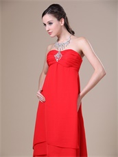 Scarlet Red Chiffon High-low 3 Layers Prom Dress For Lady Wear