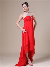 Scarlet Red Chiffon High-low 3 Layers Prom Dress For Lady Wear