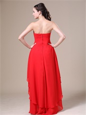 Scarlet Red Chiffon High-low 3 Layers Prom Dress For Lady Wear