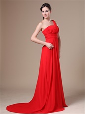 Pretty On Shoulder Red Chiffon Prom Dress Gowns Send Picture Customized