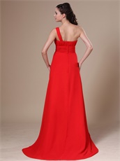 Pretty On Shoulder Red Chiffon Prom Dress Gowns Send Picture Customized
