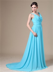 Aqua Blue V-neck Chiffon Modest Mum Prom Dress For Wedding Party