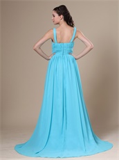 Aqua Blue V-neck Chiffon Modest Mum Prom Dress For Wedding Party