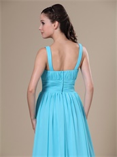 Aqua Blue V-neck Chiffon Modest Mum Prom Dress For Wedding Party