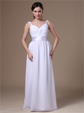 Affordable Straps Crossed Ruching White Chiffon Prom Dress With Belt