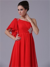 Red Chiffon Single Shoulder Trumpet Ruffle Sleeve Prom Dress For Sale