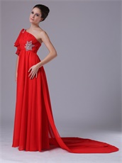 Red Chiffon Single Shoulder Trumpet Ruffle Sleeve Prom Dress For Sale