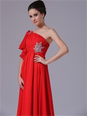 Red Chiffon Single Shoulder Trumpet Ruffle Sleeve Prom Dress For Sale