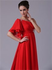 Red Chiffon Single Shoulder Trumpet Ruffle Sleeve Prom Dress For Sale