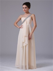 One Shoulder Crystals Strap Champagne Prom Gowns Designer Recommend