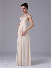 One Shoulder Crystals Strap Champagne Prom Gowns Designer Recommend