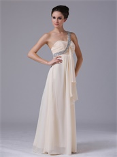 One Shoulder Crystals Strap Champagne Prom Gowns Designer Recommend