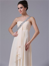 One Shoulder Crystals Strap Champagne Prom Gowns Designer Recommend