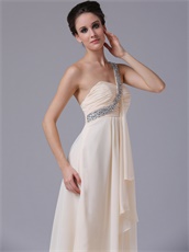 One Shoulder Crystals Strap Champagne Prom Gowns Designer Recommend