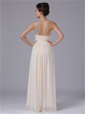 One Shoulder Crystals Strap Champagne Prom Gowns Designer Recommend