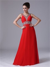 Featured Red V-neck Prom Dress Floor-length By Chiffon Fabric