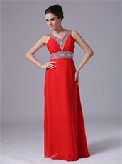 Featured Red V-neck Prom Dress Floor-length By Chiffon Fabric