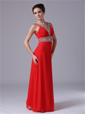 Featured Red V-neck Prom Dress Floor-length By Chiffon Fabric