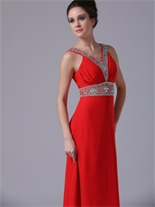 Featured Red V-neck Prom Dress Floor-length By Chiffon Fabric