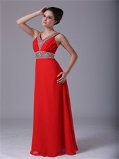 Featured Red V-neck Prom Dress Floor-length By Chiffon Fabric