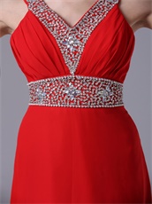 Featured Red V-neck Prom Dress Floor-length By Chiffon Fabric