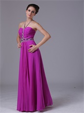 Spaghetti Halter Strap Purple Chiffon Prom Night Dress With Crystals