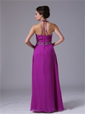 Spaghetti Halter Strap Purple Chiffon Prom Night Dress With Crystals